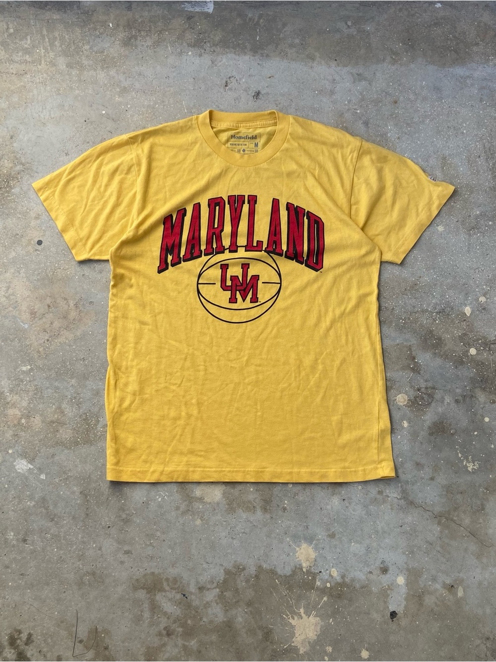 Homefield Maryland Terrapins Retro Basketball T Shirt Medium M Yellow NCAA